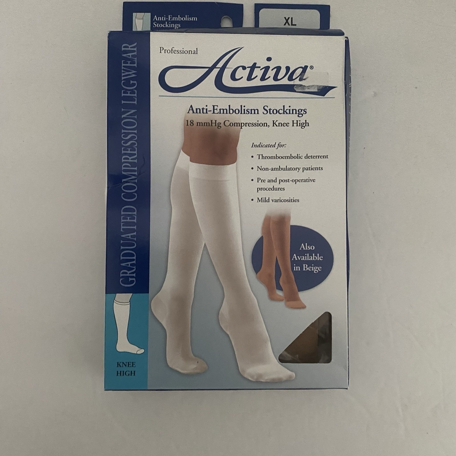 Activa AntiEmbolism Xl Beige Knee High Stockings Compression 18 Mmhg New In Box